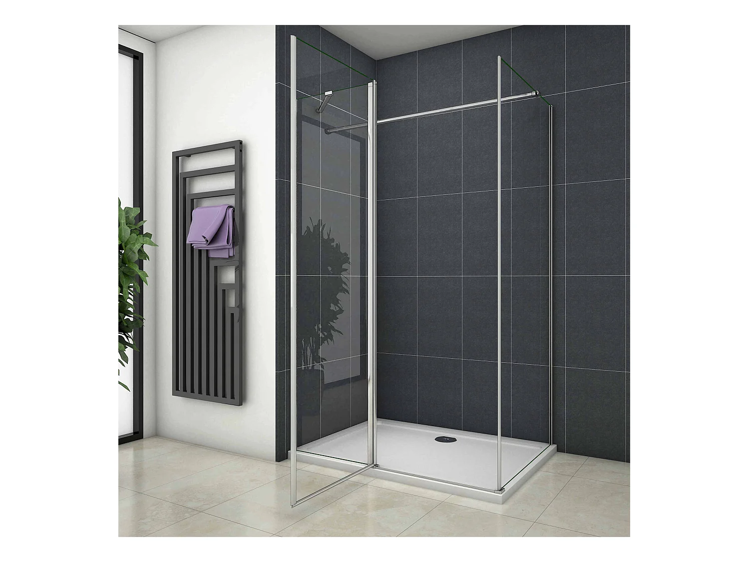 Douchecabine 100X100X195cm ,draaideur,6 mm NANO EasyClean veiligheidsglas,chroom,140cm Stabilisatiestang