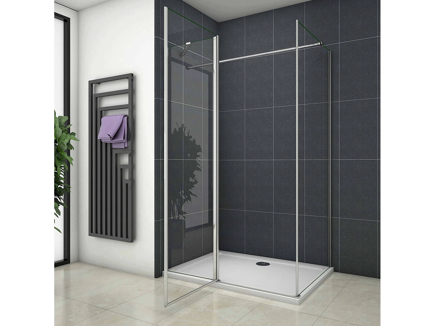 Douchecabine 100X70X195cm ,draaideur,6 mm NANO EasyClean veiligheidsglas,chroom,140cm Stabilisatiestang