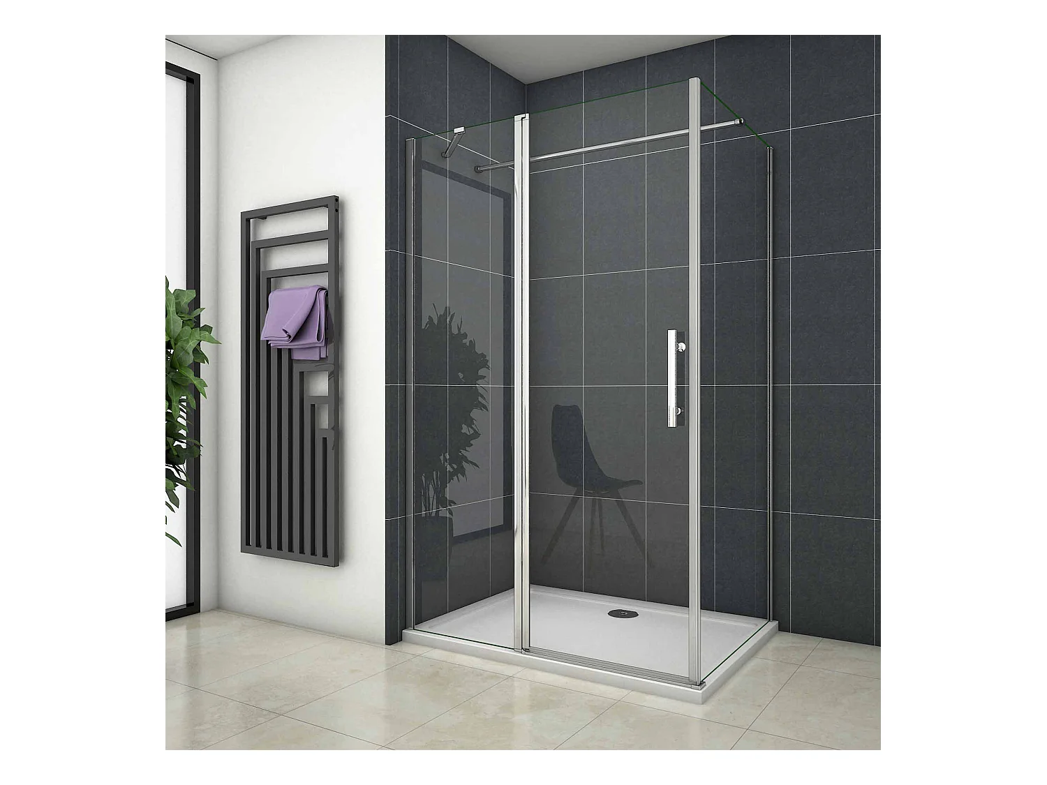 Douchecabine 120X90X195cm ,draaideur,6 mm NANO EasyClean veiligheidsglas,chroom,140cm Stabilisatiestang