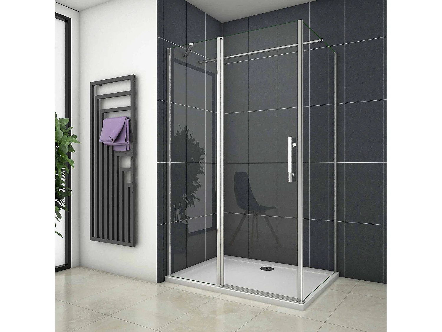 Douchecabine 120X90X195cm ,draaideur,6 mm NANO EasyClean veiligheidsglas,chroom,140cm Stabilisatiestang
