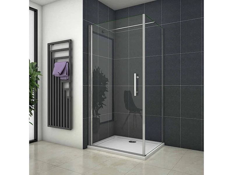 Douchecabine 90x100x195 cm,draaideur+zijwand , 6mm NANO EasyClean veiligheidsglas,chroom,90cm Stabilisatiestang