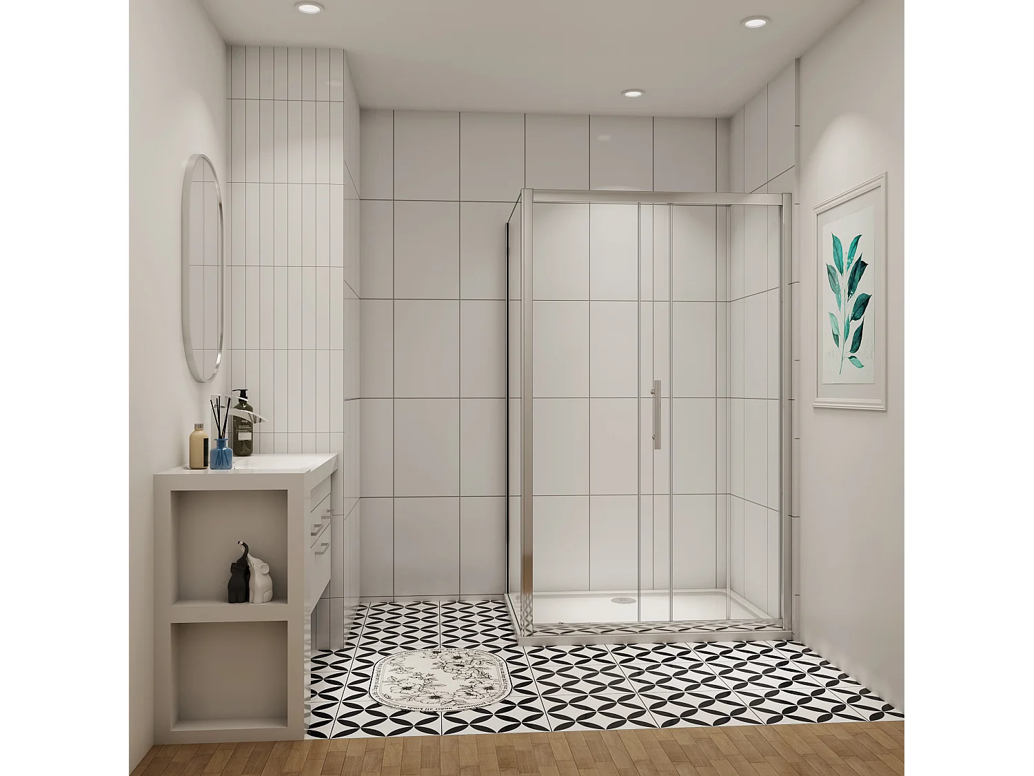 Douchecabine schuifdeur 120x80x195cm+zijpaneel (8mm transparant gehard glas), antikalk, glanzend chromen profiel.