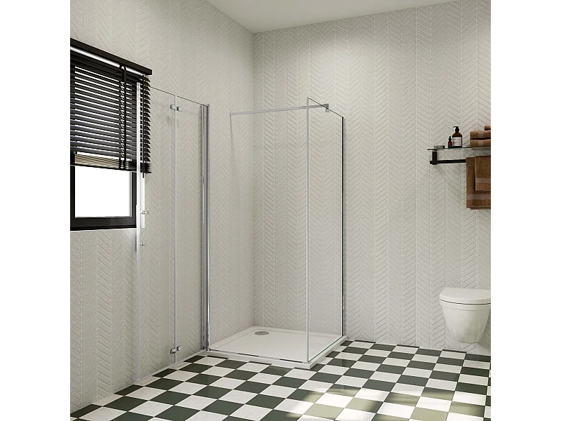 Douchecabine Opvouwbare 80x70x195cm 6mm NANO EasyClean veiligheidsglas,N-vorm:90cm stabilisator (kan worden gesneden),profiel van glanzend chroom