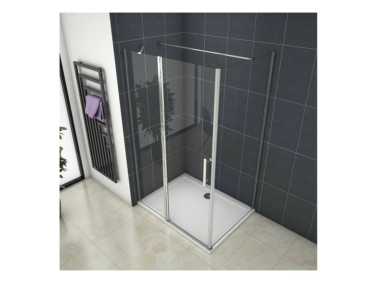 Douchecabine 100X80X195cm ,draaideur,6 mm NANO EasyClean veiligheidsglas,chroom,140cm Stabilisatiestang