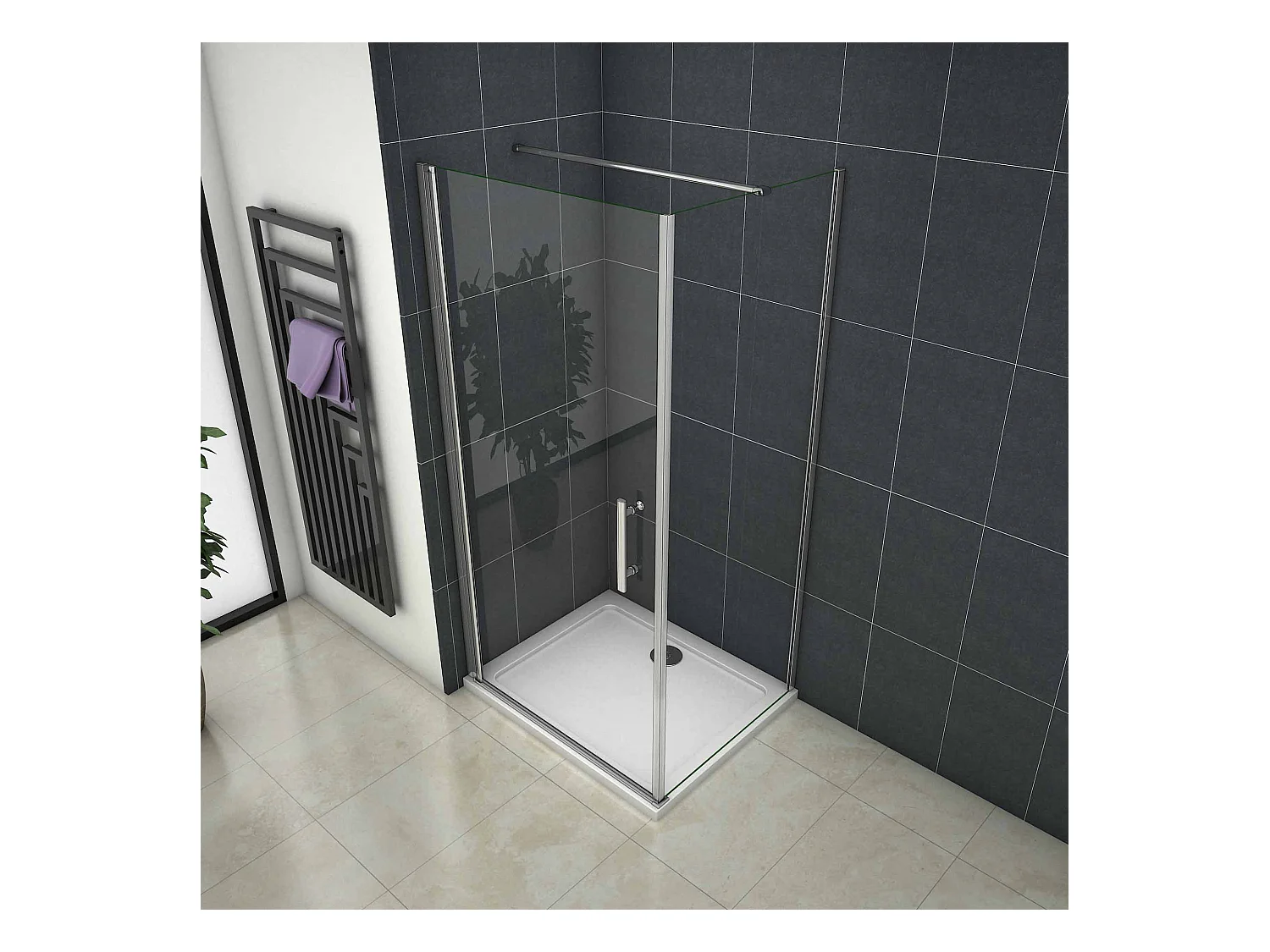 Douchecabine 80x76x195 cm,draaideur+zijwand , 6mm NANO EasyClean veiligheidsglas,chroom,90cm Stabilisatiestang