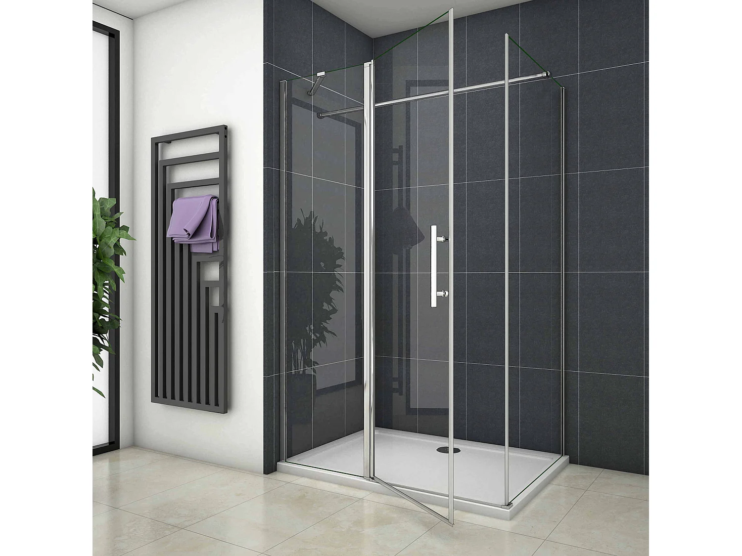 Douchecabine 90X90X195cm ,draaideur,6 mm NANO EasyClean veiligheidsglas,chroom,90cm Stabilisatiestang