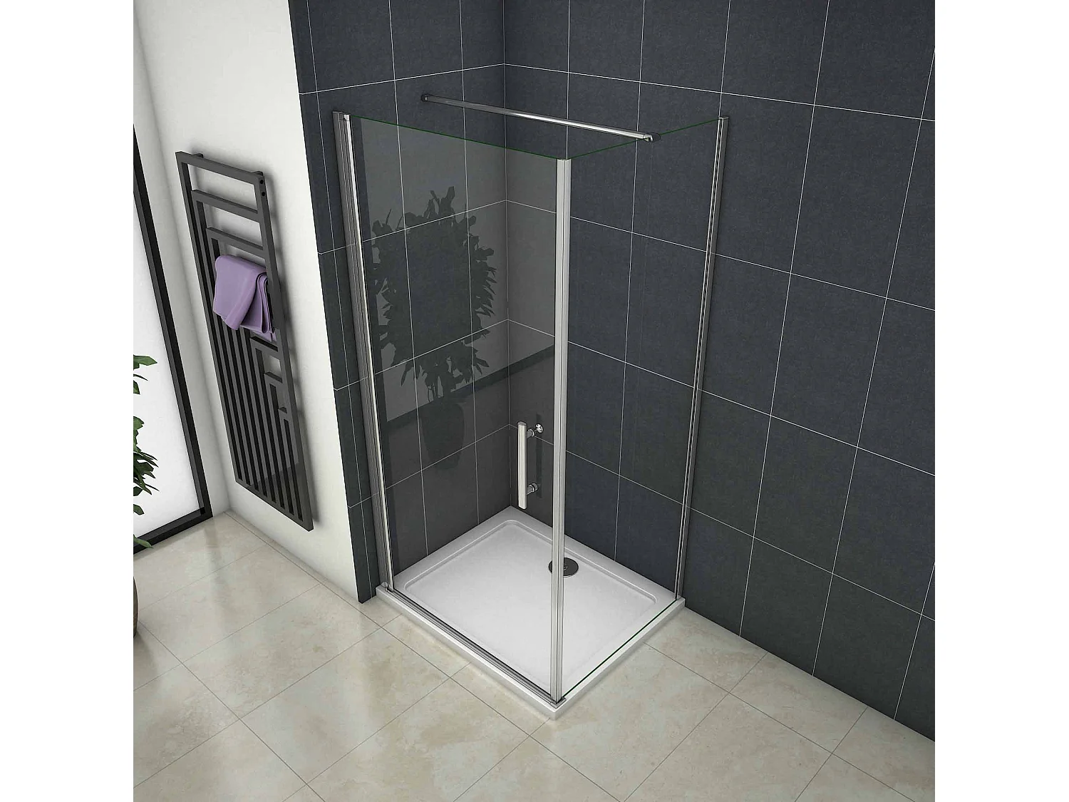 Douchecabine 70x76x185 cm,draaideur+zijwand , 6mm NANO EasyClean veiligheidsglas,chroom,90cm Stabilisatiestang