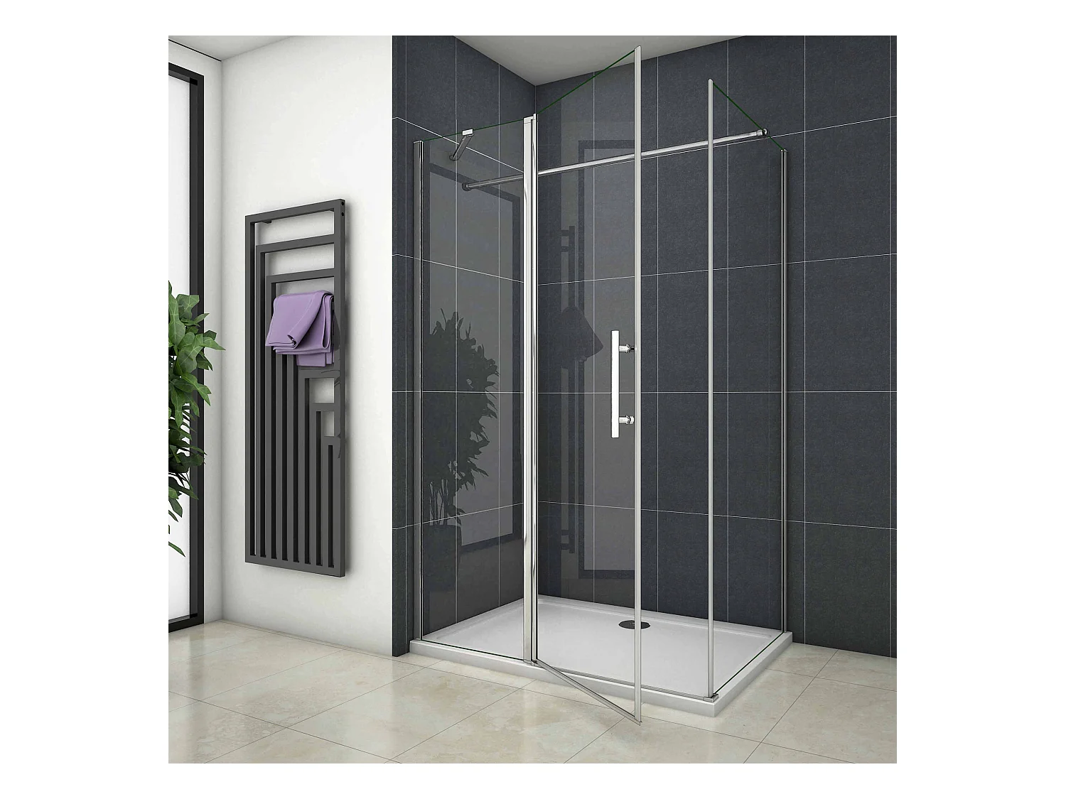 Douchecabine 90X100X195cm ,draaideur,6 mm NANO EasyClean veiligheidsglas,chroom,90cm Stabilisatiestang