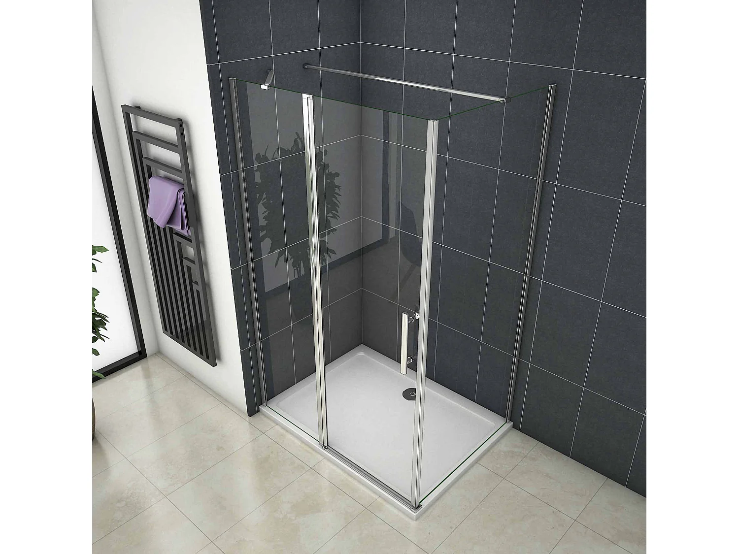 Douchecabine 90X100X195cm ,draaideur,6 mm NANO EasyClean veiligheidsglas,chroom,90cm Stabilisatiestang