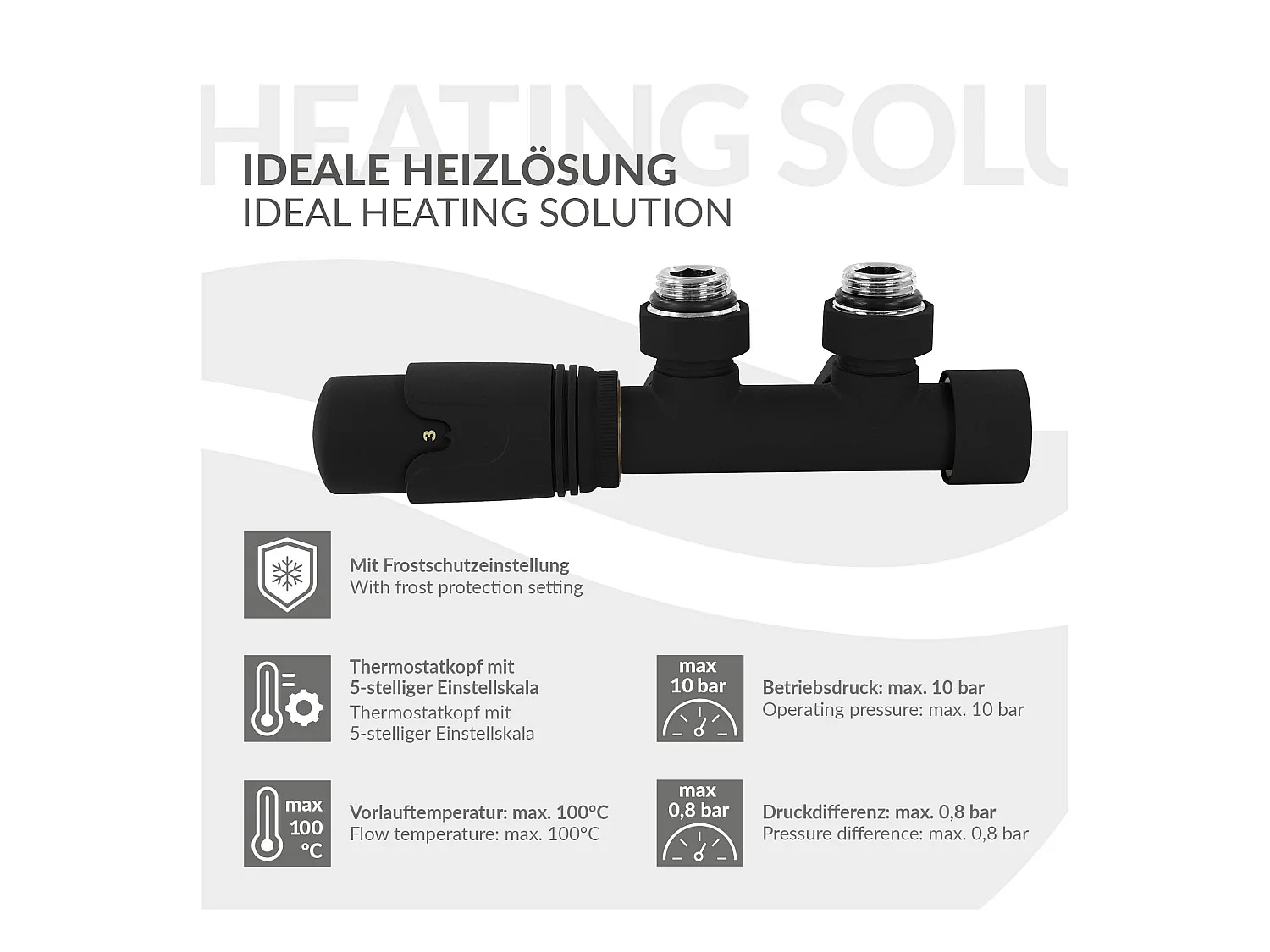 LuxeBath Set valvola termostatica per radiatore nera angolare a parete incl. termostato per termosifone da bagno kit di raccordo per calorifero