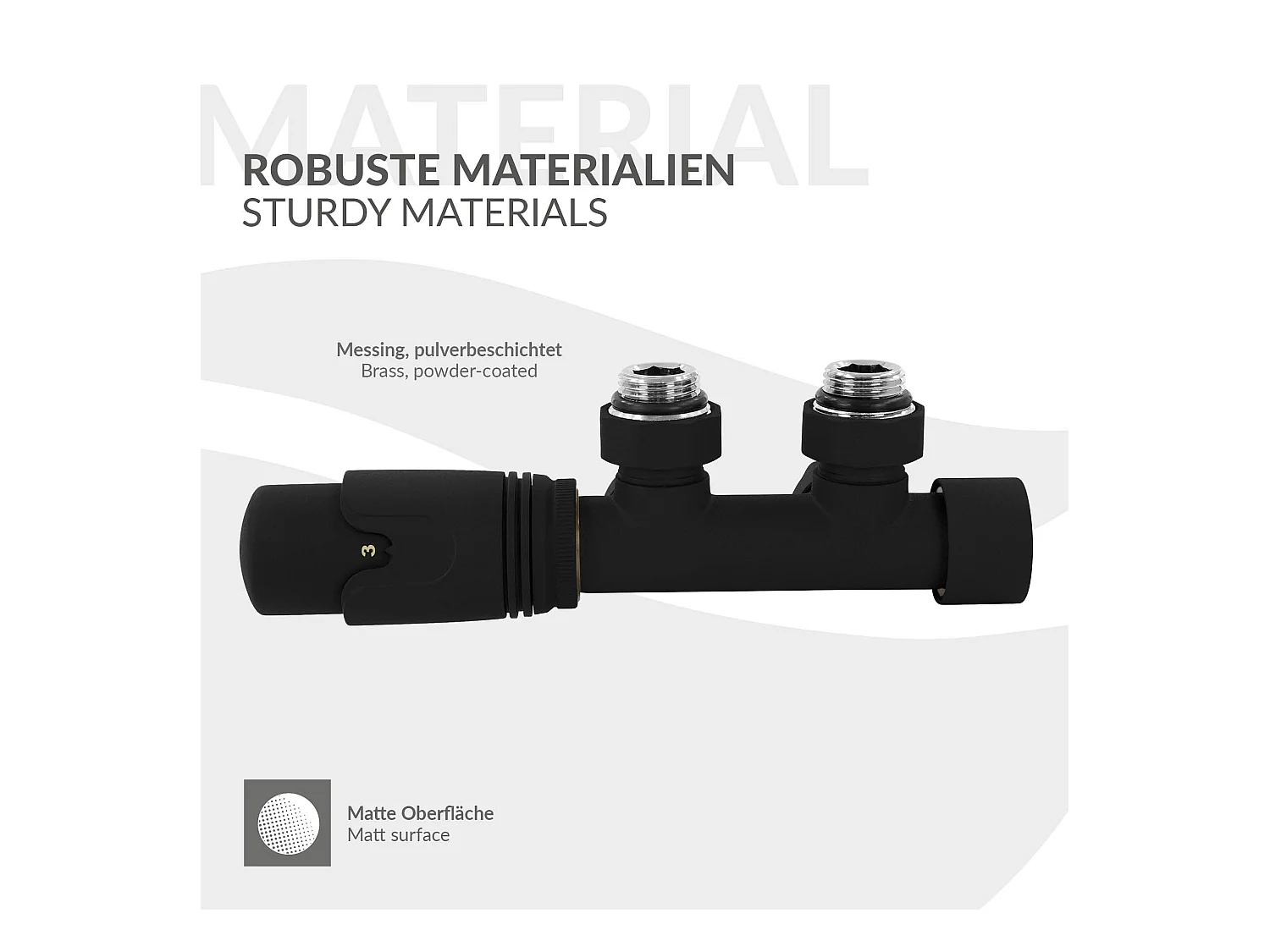 LuxeBath Set valvola termostatica per radiatore nera angolare a parete incl. termostato per termosifone da bagno kit di raccordo per calorifero