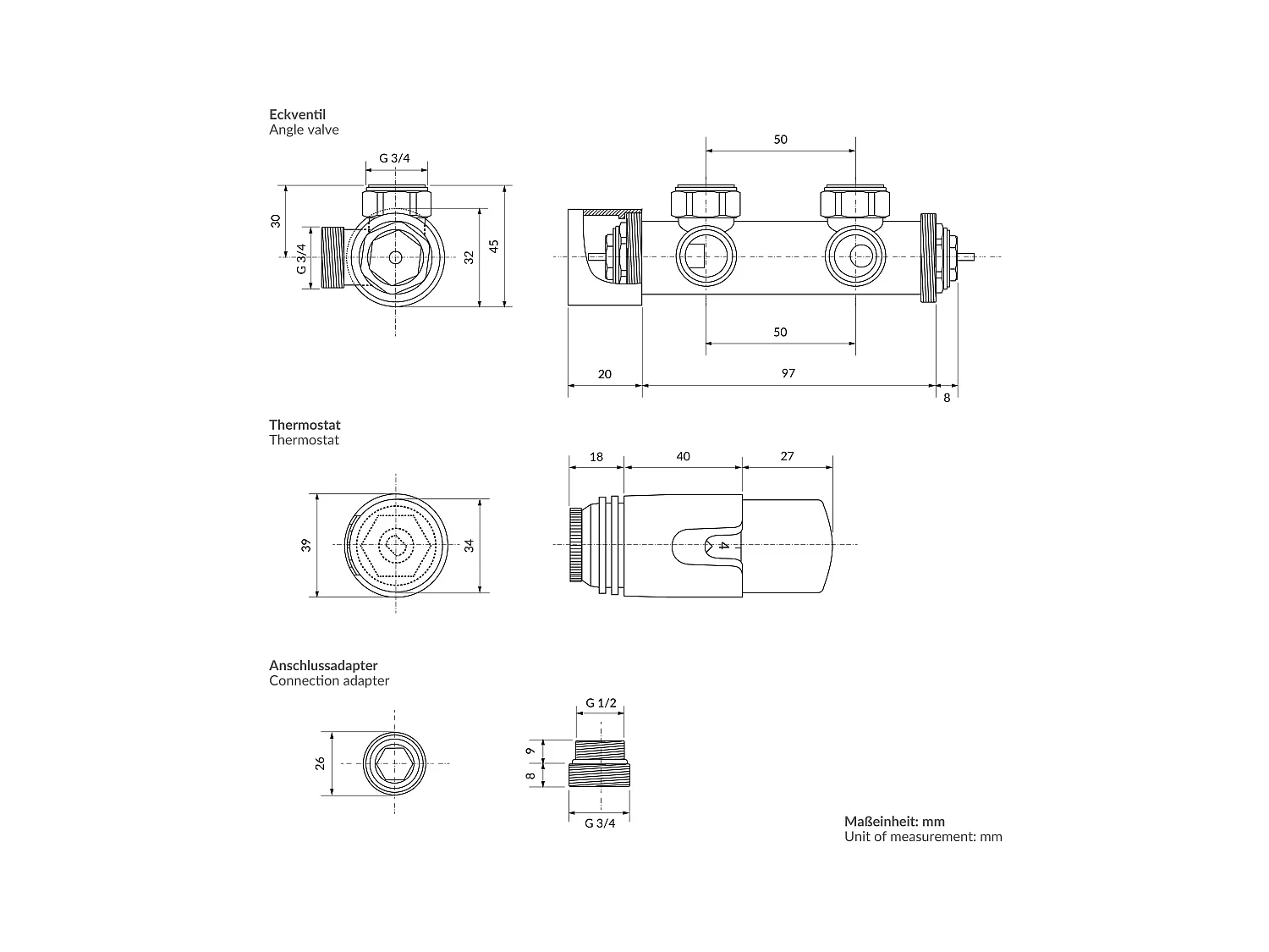 LuxeBath Set valvola termostatica per radiatore nera angolare a parete incl. termostato per termosifone da bagno kit di raccordo per calorifero