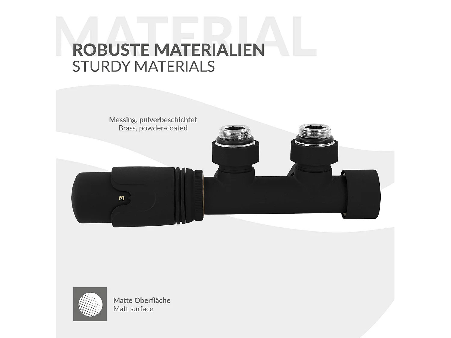 LuxeBath Juego griferia multiblock negro forma angular cabezal termostático para radiador baño conexión central, bloques grifos y válvula calefactor