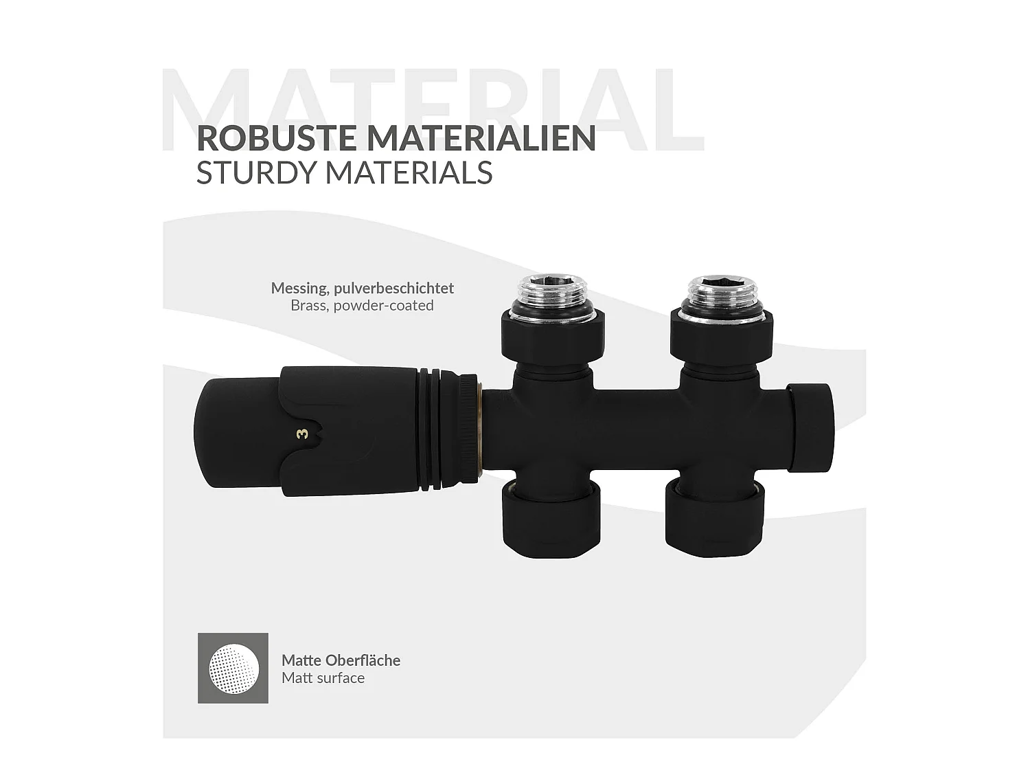 LuxeBath Juego griferia multiblock negro paso suelo cabezal termostático para radiador baño conexión central, bloques grifos y válvula calefactor