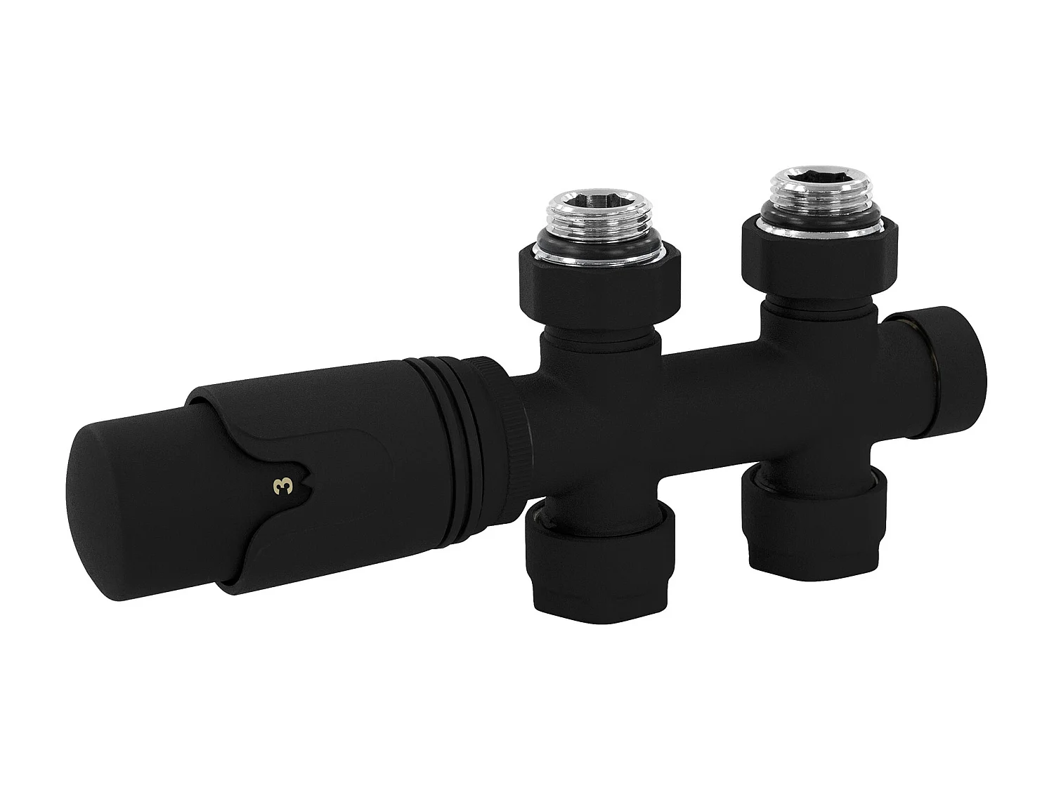 LuxeBath Juego griferia multiblock negro paso suelo cabezal termostático para radiador baño conexión central, bloques grifos y válvula calefactor