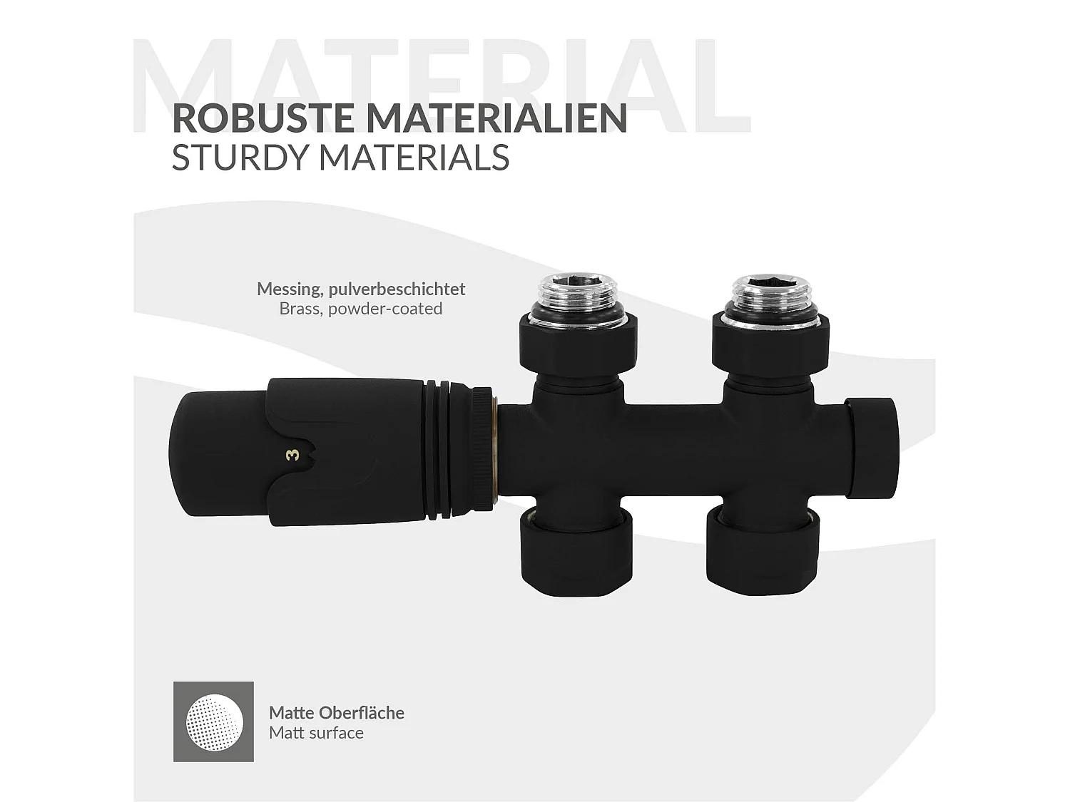 LuxeBath Juego griferia multiblock negro paso suelo cabezal termostático para radiador baño conexión central, bloques grifos y válvula calefactor