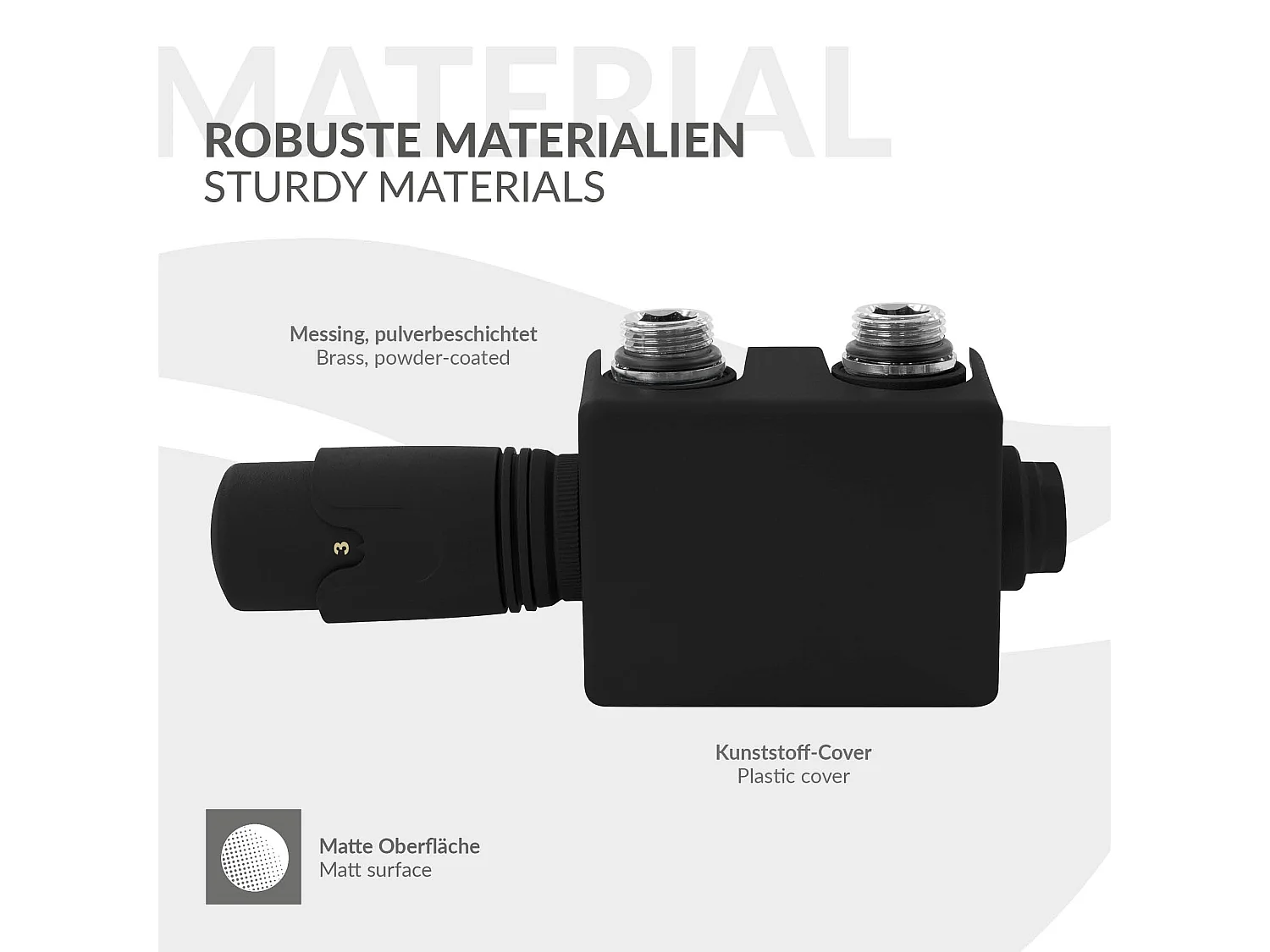 LuxeBath Juego griferia multiblock negro universal cabezal termostático para radiador baño conexión central, bloques grifos y válvula para calefactor