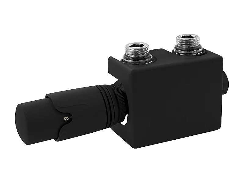 LuxeBath Juego griferia multiblock negro universal cabezal termostático para radiador baño conexión central, bloques grifos y válvula para calefactor