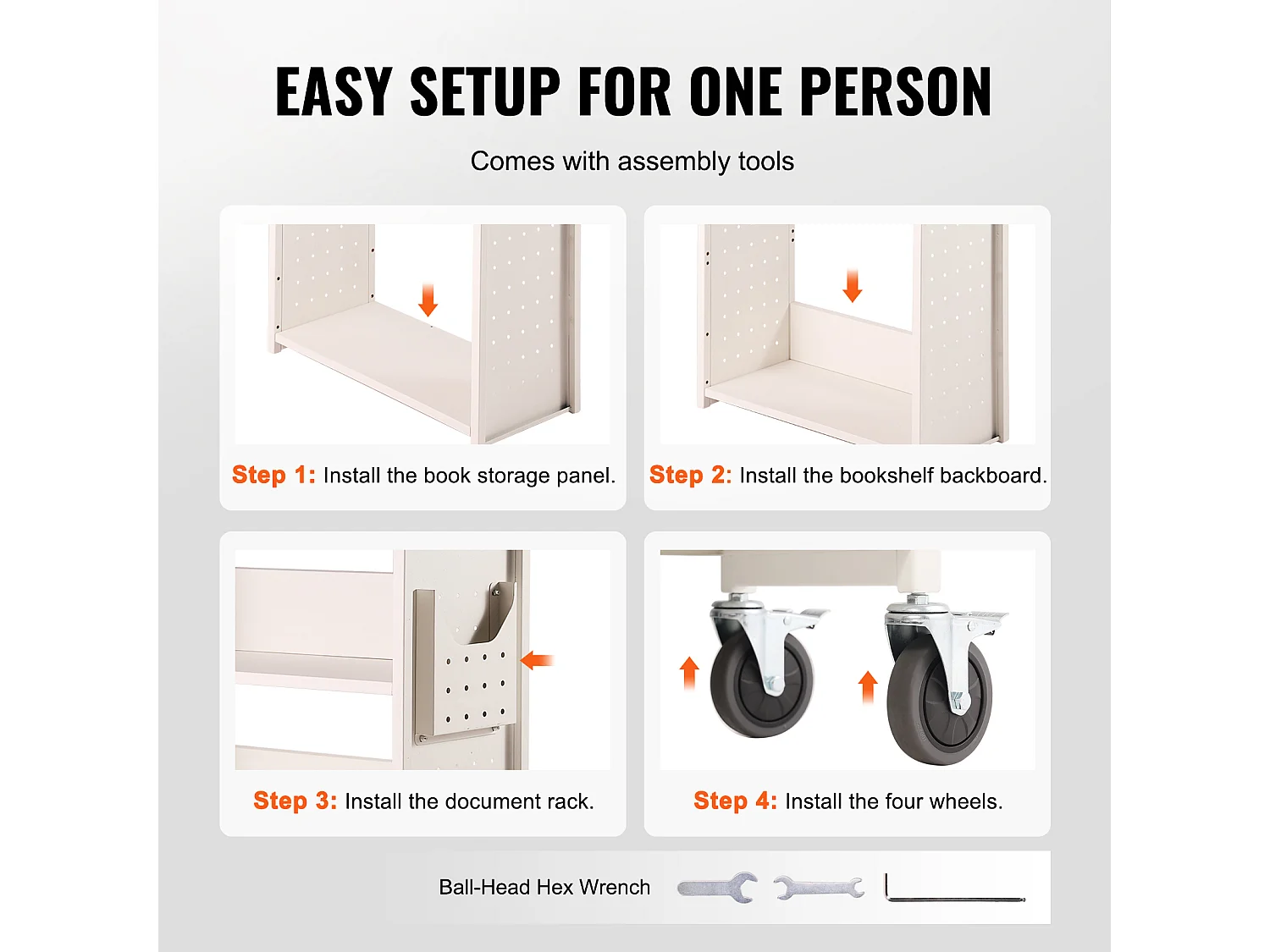 Bücherwagen SucceBuy, Tragfähigkeit von 150kg, L-Regale, Bibliothekswagen für Zuhause und Büro, Weiß