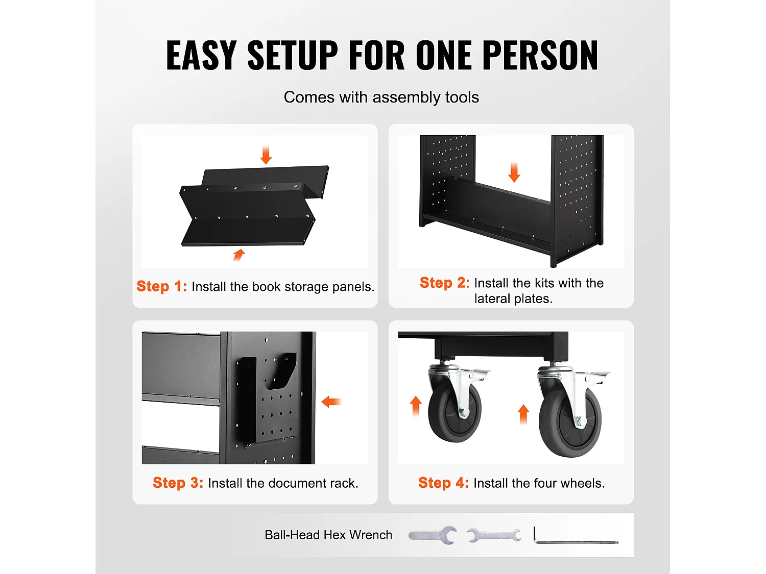 Chariot à Livres SucceBuy d'Une Capacité de 150 kg, Roulant avec Roulettes Verrouillables, Étagères Double Face en Forme de W, Pour la Maison, le Bureau