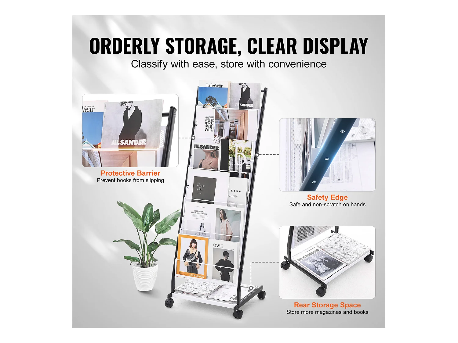 Porte-Brochures SucceBuy, à 6 Niveaux, Présentoir de Magazines à 4 Roues pour le Bureau