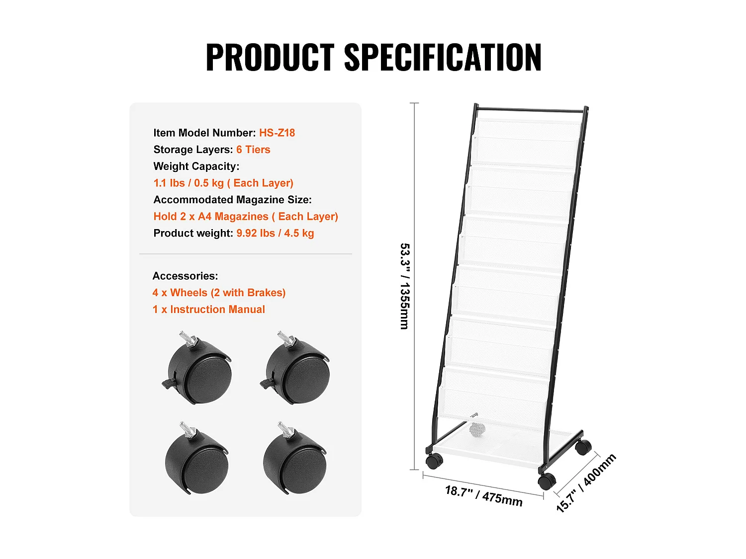 Portafogli SucceBuy, a 6 Livelli, Espositore di Riviste con 4 Rotelle per l'Ufficio