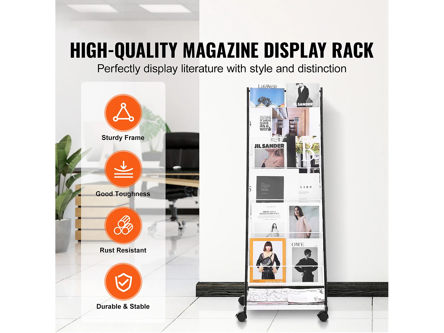 Portafogli SucceBuy, a 6 Livelli, Espositore di Riviste con 4 Rotelle per l'Ufficio