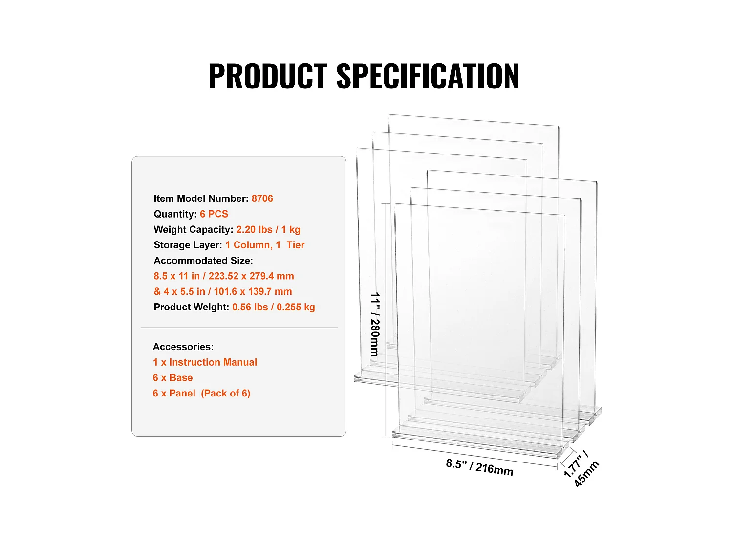 Porte-Brochures en Acrylique SucceBuy, 21,6 x 27,9 cm, Lot de 6, Support d'Affichage Double Face