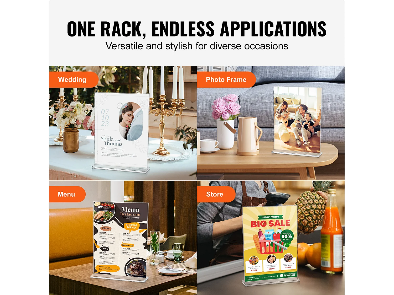 Porte-Brochures en Acrylique SucceBuy, 21,6 x 27,9 cm, Lot de 6, Support d'Affichage Double Face