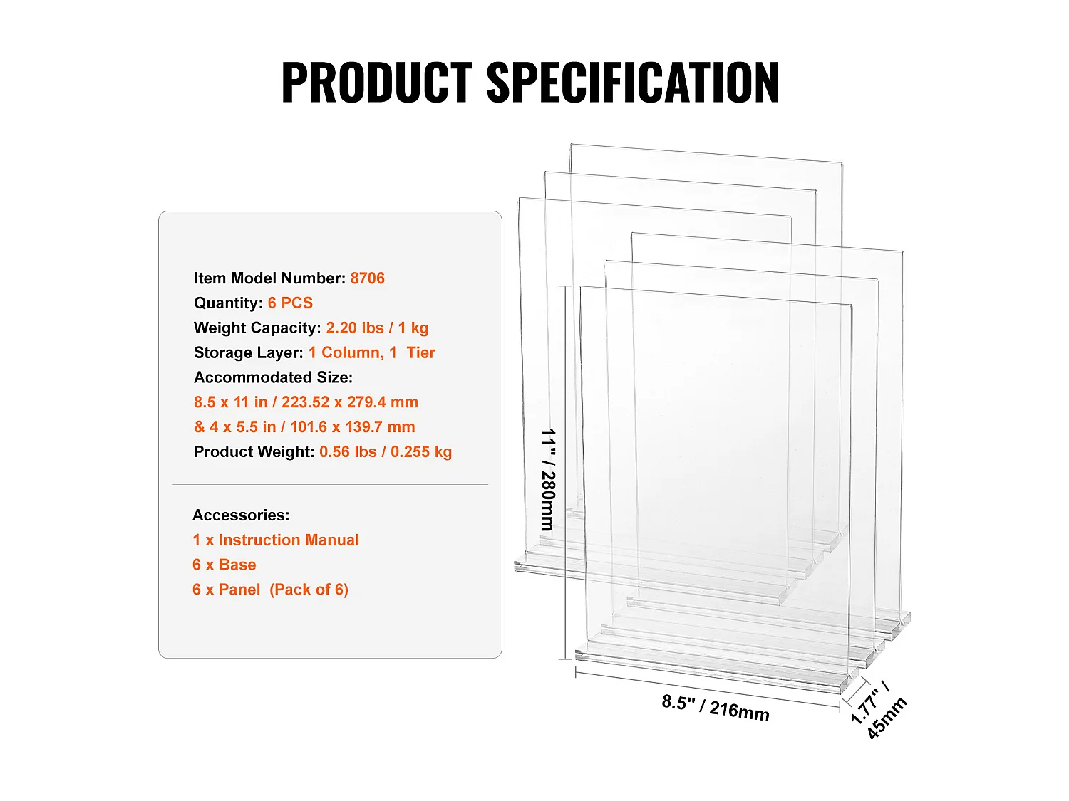 Portafolletos de Acrílico SucceBuy, 21,6 x 27,9 cm, Pack de 6, Soporte de Exhibición Doble Cara