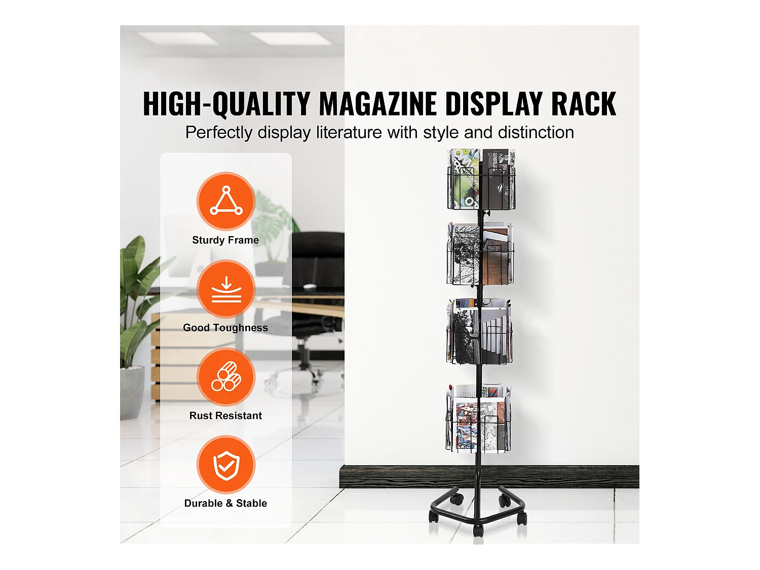 Porte-Brochures SucceBuy, 32 Poches, Support de Documentation Rotatif avec 5 Roulettes