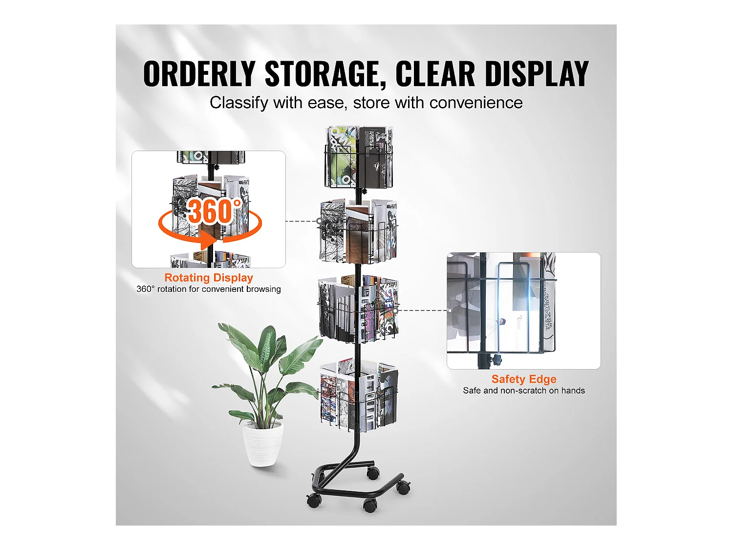 Porte-Brochures SucceBuy, 32 Poches, Support de Documentation Rotatif avec 5 Roulettes