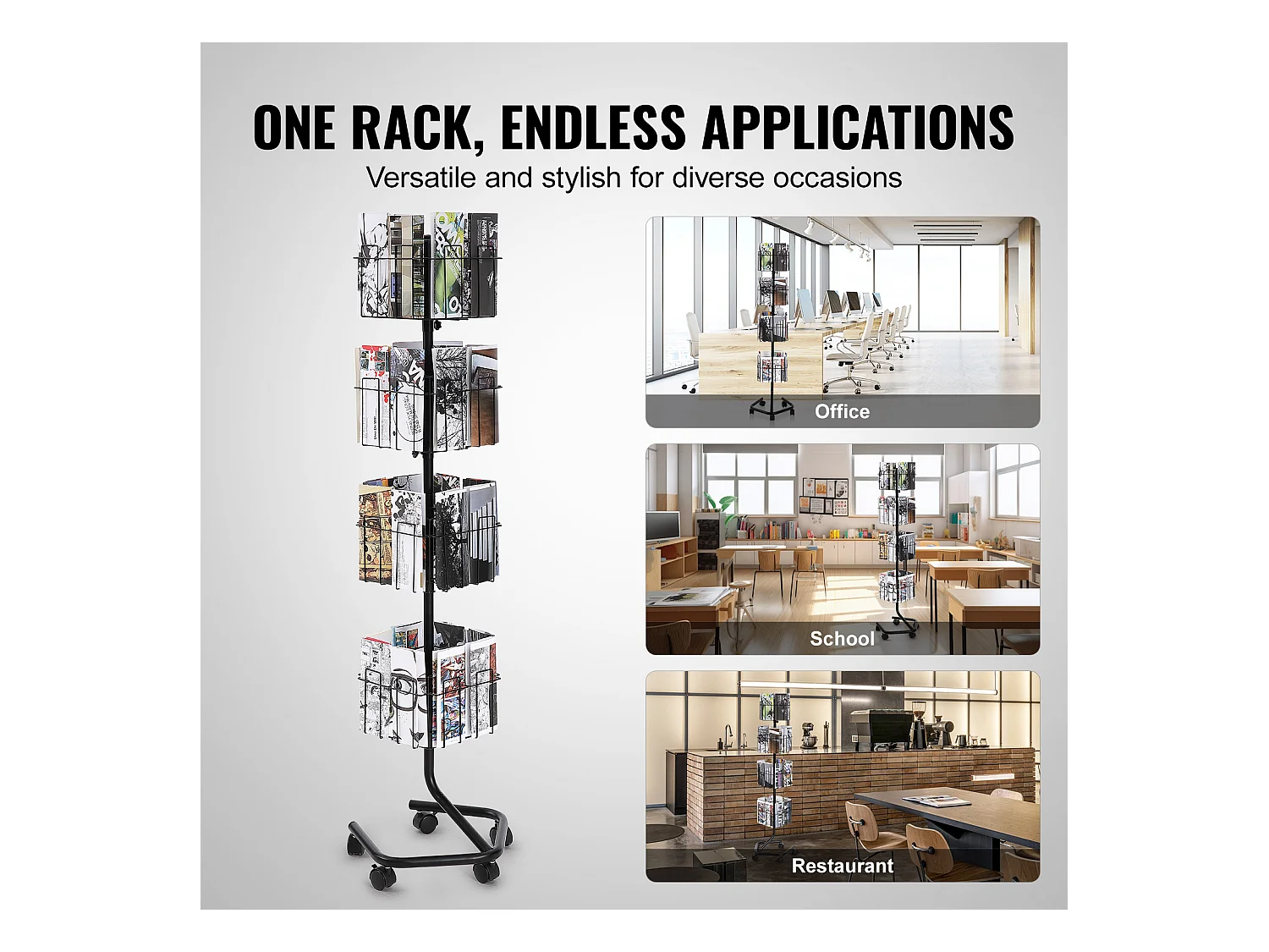 Porte-Brochures SucceBuy, 32 Poches, Support de Documentation Rotatif avec 5 Roulettes