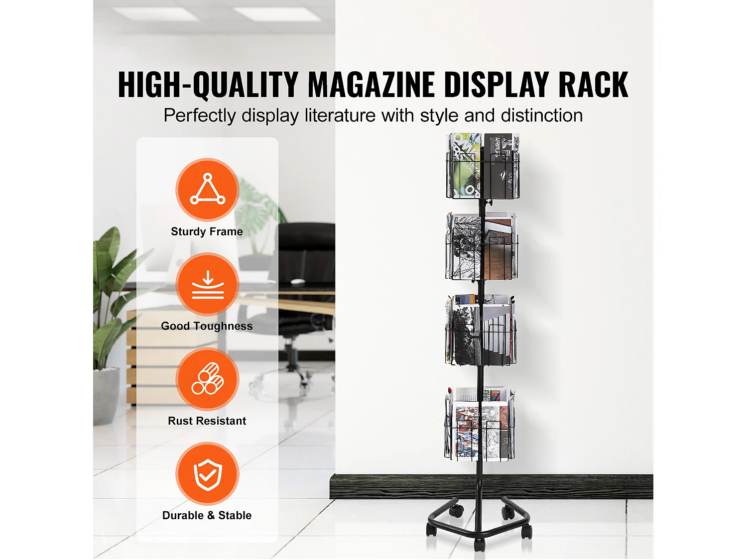 Porte-Brochures SucceBuy, 32 Poches, Support de Documentation Rotatif avec 5 Roulettes