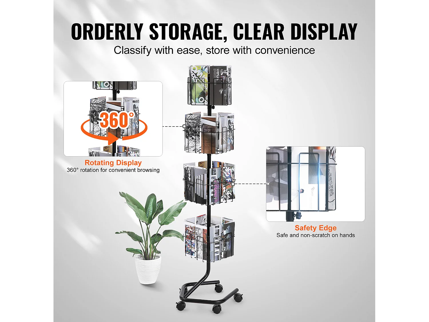 Porte-Brochures SucceBuy, 32 Poches, Support de Documentation Rotatif avec 5 Roulettes