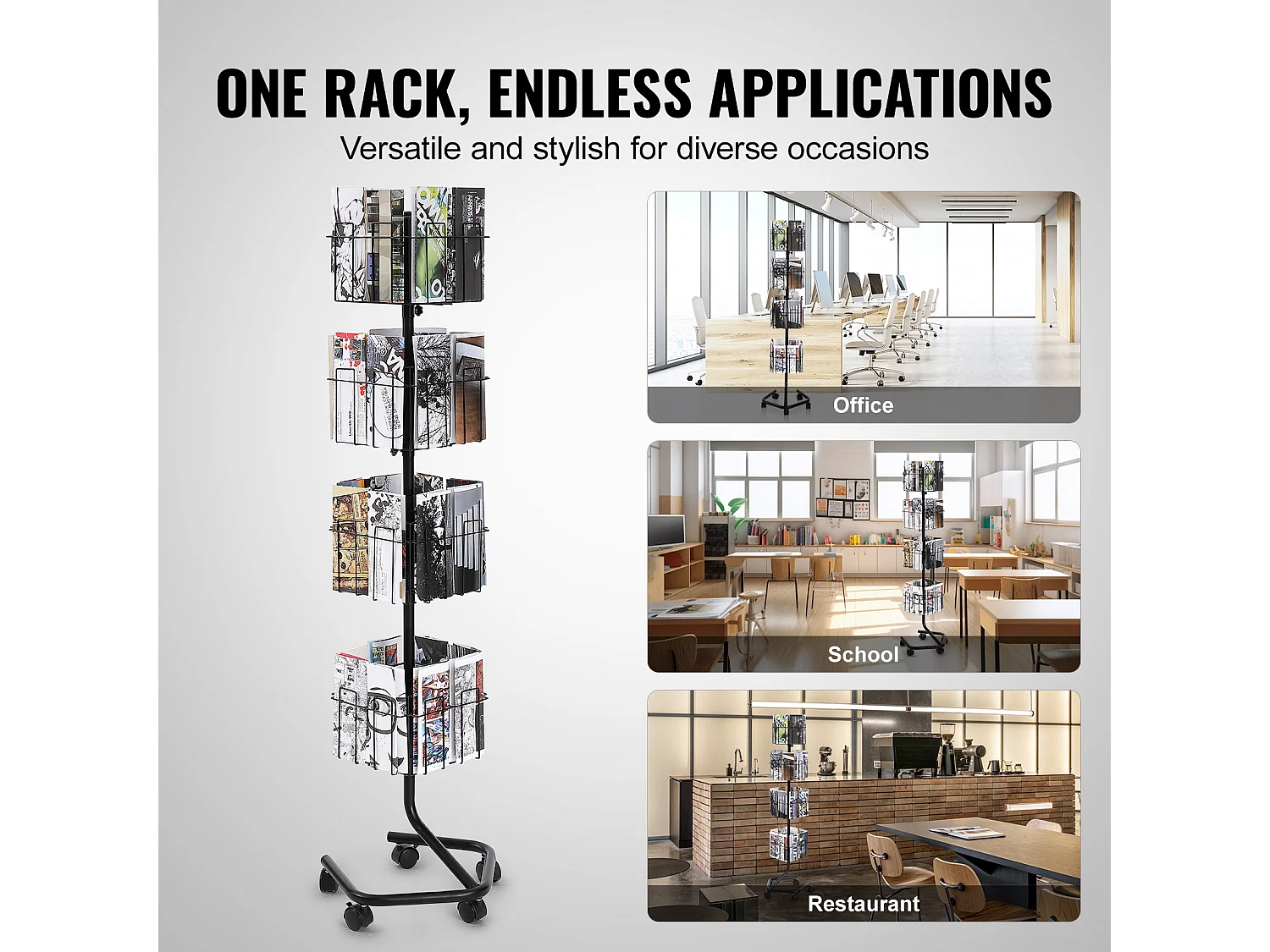 Porte-Brochures SucceBuy, 32 Poches, Support de Documentation Rotatif avec 5 Roulettes