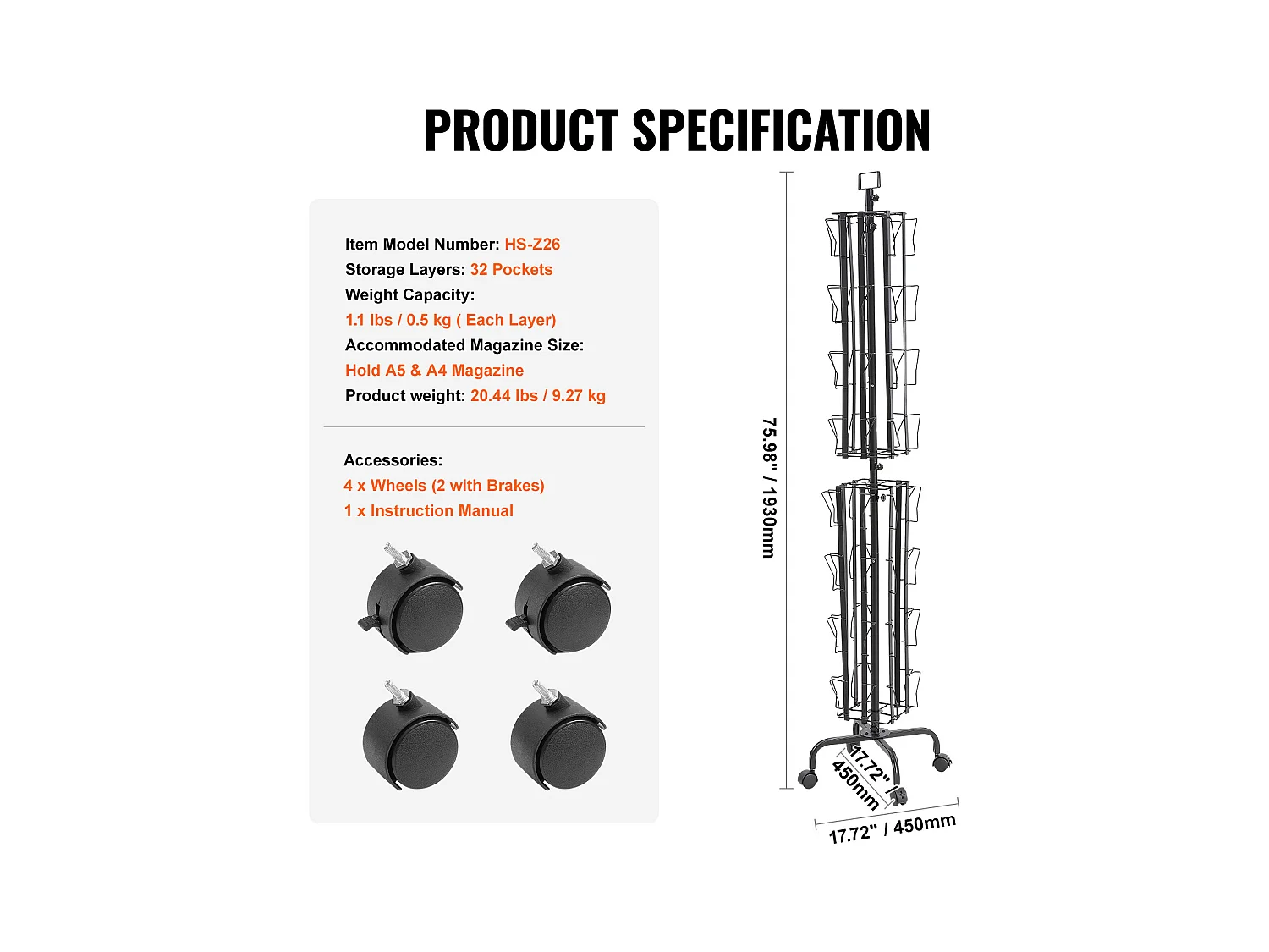 Présentoir de Cartes SucceBuy, Vœux à 32 Poches, Support Rotatif pour Cartes Postales avec 4 Roues