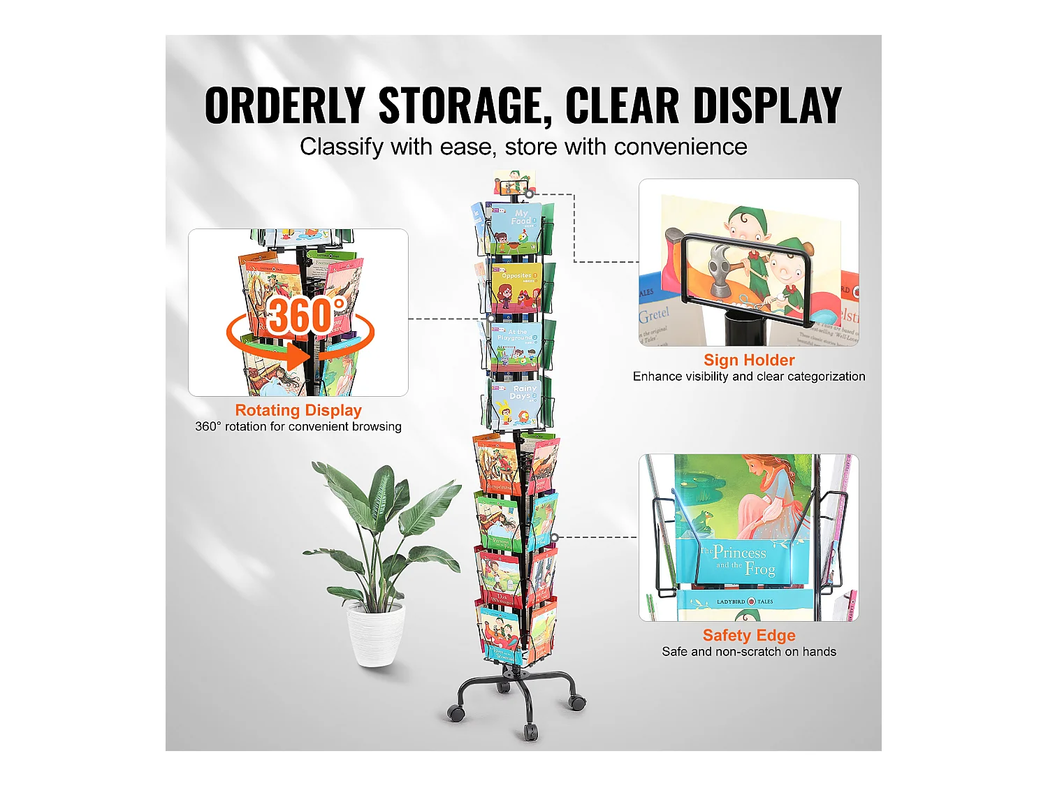Présentoir de Cartes SucceBuy, Vœux à 32 Poches, Support Rotatif pour Cartes Postales avec 4 Roues