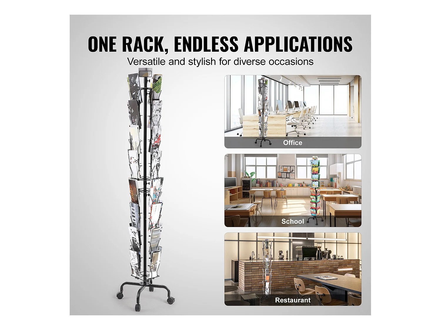 Présentoir de Cartes SucceBuy, Vœux à 32 Poches, Support Rotatif pour Cartes Postales avec 4 Roues