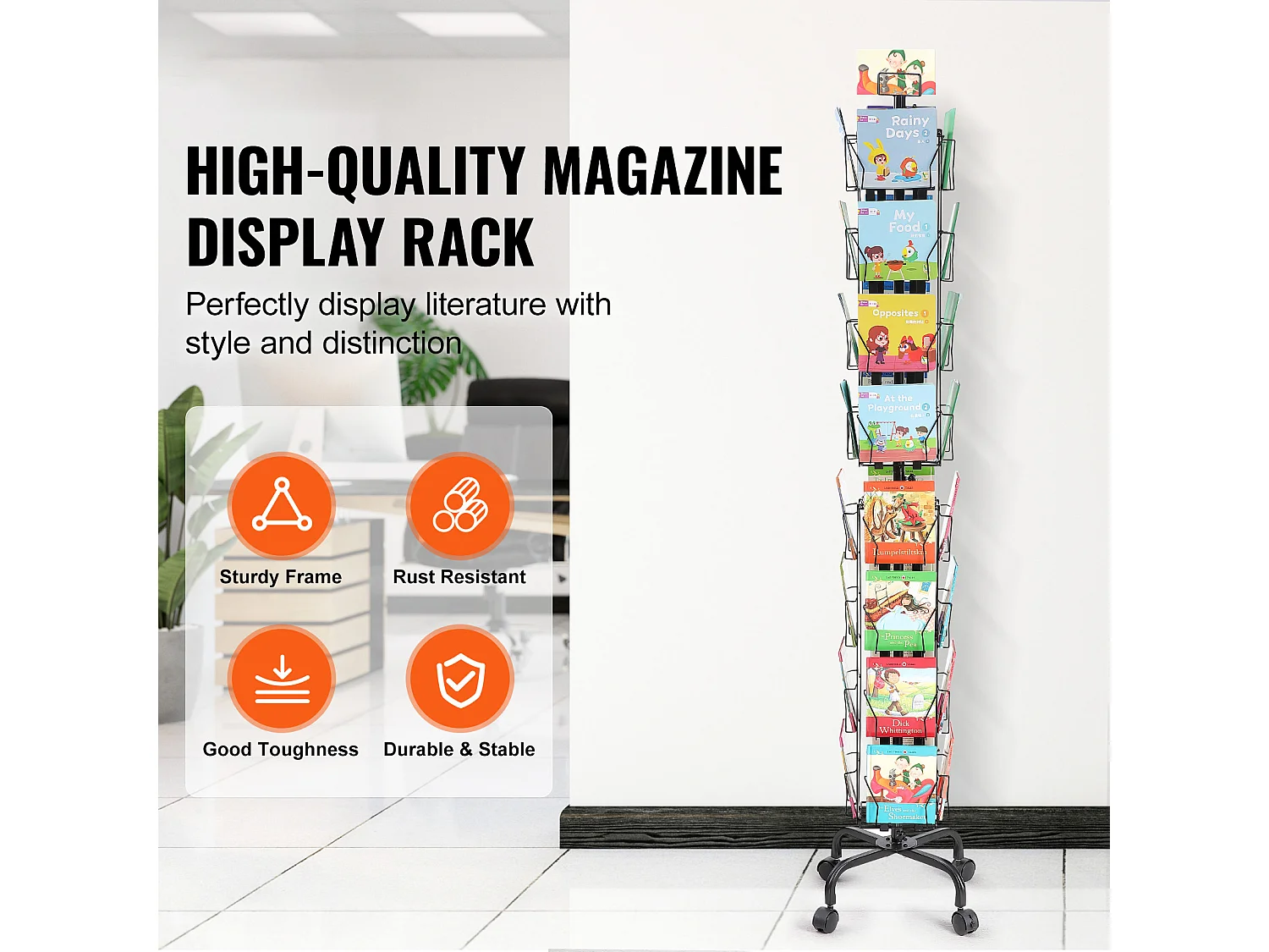 Présentoir de Cartes SucceBuy, Vœux à 32 Poches, Support Rotatif pour Cartes Postales avec 4 Roues