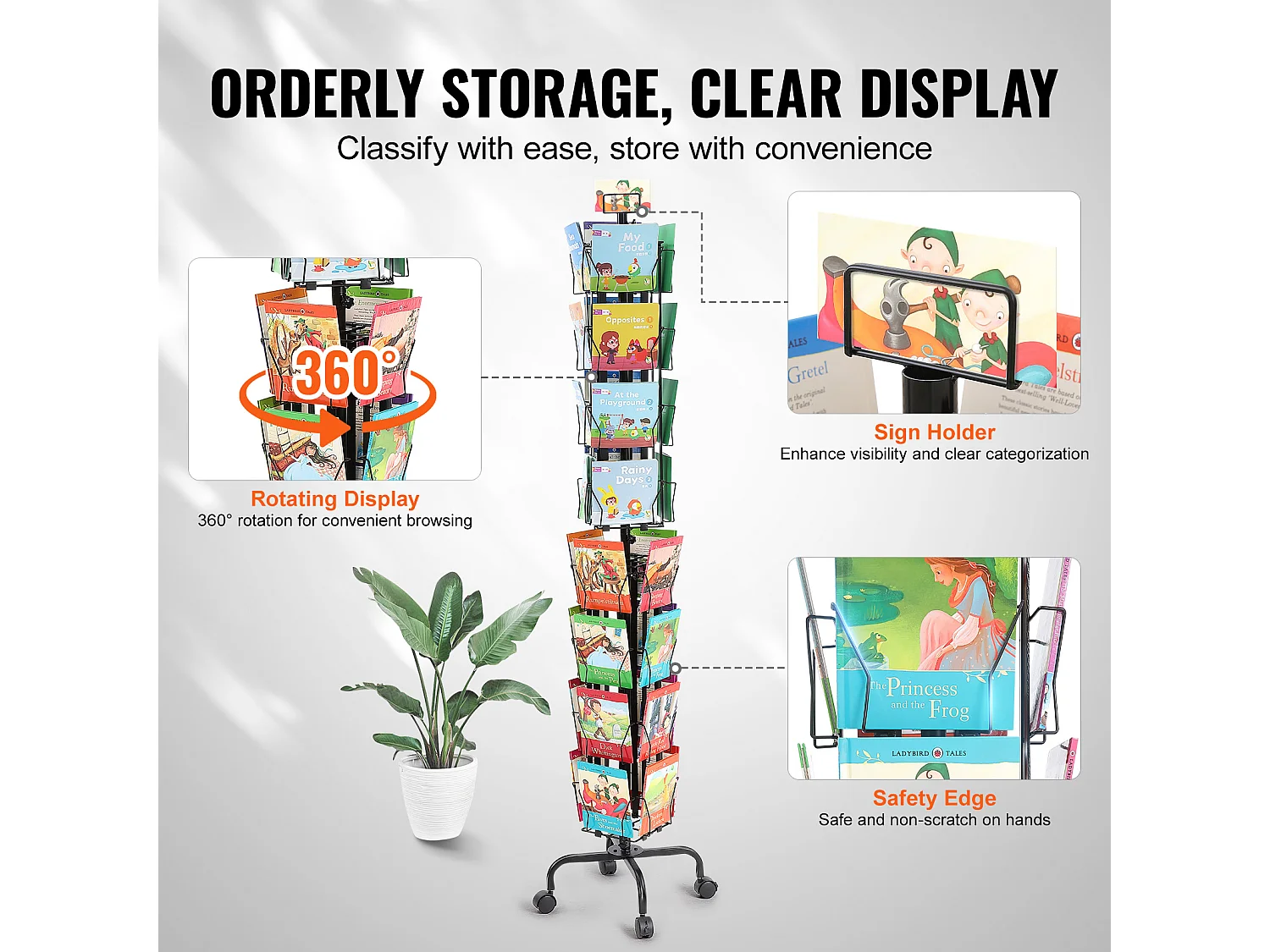 Présentoir de Cartes SucceBuy, Vœux à 32 Poches, Support Rotatif pour Cartes Postales avec 4 Roues