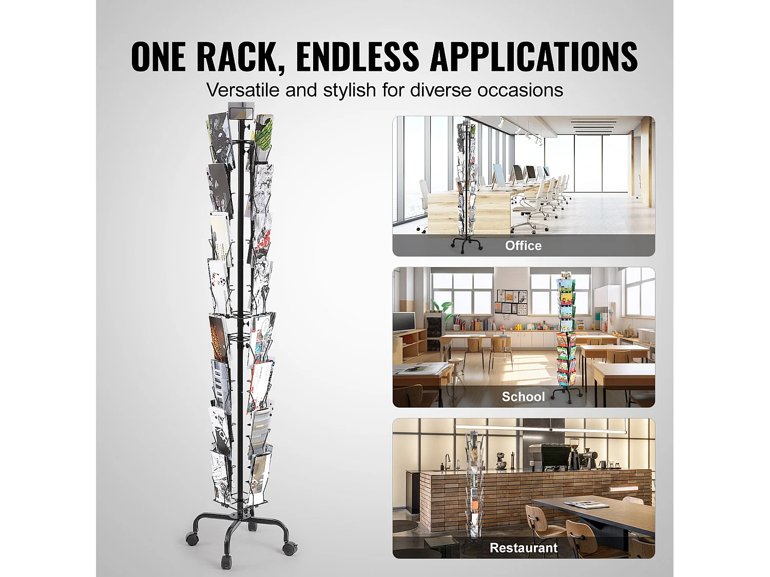 Présentoir de Cartes SucceBuy, Vœux à 32 Poches, Support Rotatif pour Cartes Postales avec 4 Roues