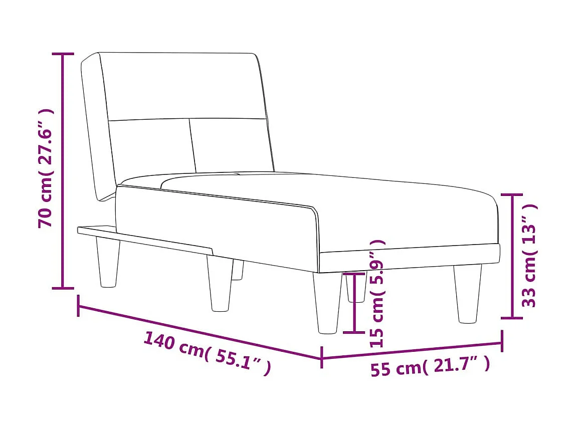 Méridienne chaise longue 55 tissu noire 55 x 155 x 33 cm DEC026206