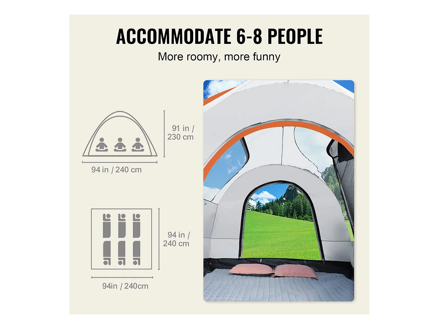 Tente de camping SUV SucceBuy, Double Toit et Sac de Transport,  244 à 244 cm, pour le Camping