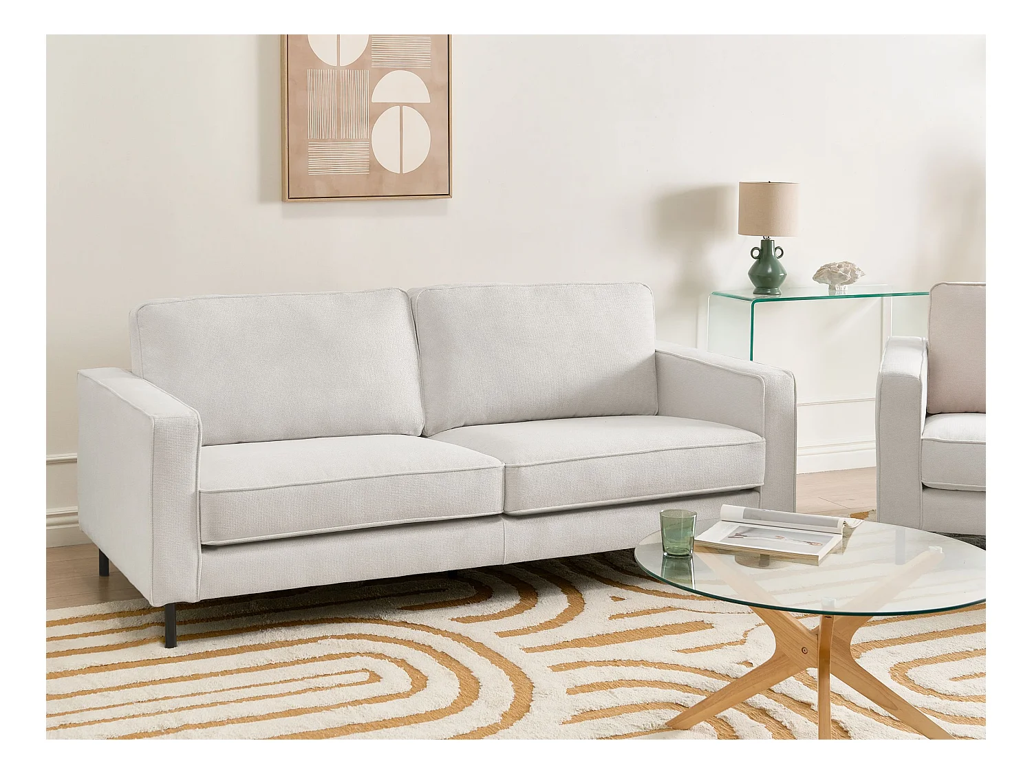 Canapé 3 places SAVALEN Tissu Blanc cassé