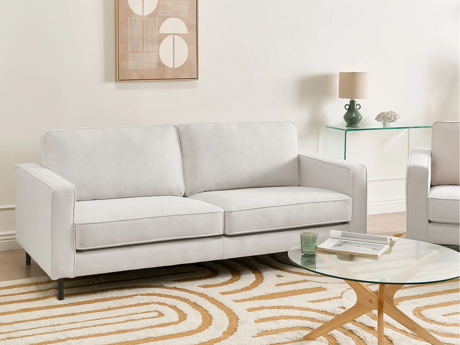 Canapé 3 places SAVALEN Tissu Blanc cassé