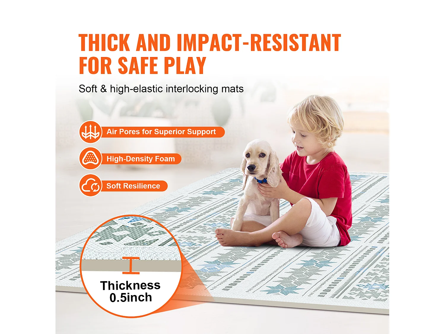 Tapis de Sol à Emboîtement, SucceBuy Tapis de Jeu en Mousse pour Enfants, 1.4 cm, 6 Pièces, Dalles Souples EVA Emboîtables