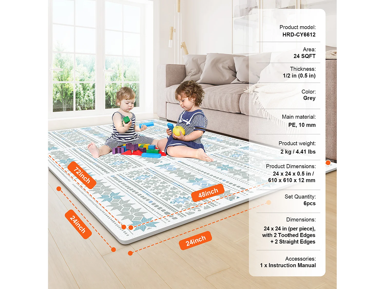 Tapete de Juego de Espuma Entrelazado SucceBuy para Niños, 1.4 cm, 6 Piezas, Baldosas Blandas de EVA Entrelazadas