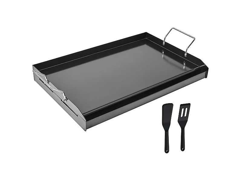 Grillplaat, SucceBuy Kookplaat van Koolstofstaal, 60.5 x 36 cm, Draagbaar Keukengerei op Gas met Handvat, Ideaal voor Kamperen, Zwart