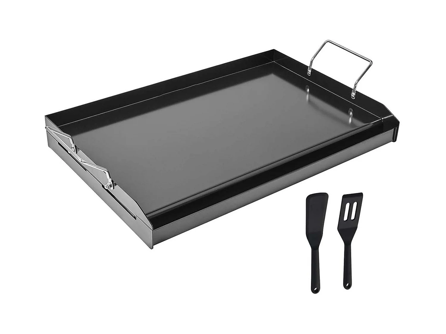 Plaque de Grill, SucceBuy Plaque de Cuisson en Acier au Carbone, 60.5 x 36 cm, Ustensile de Cuisine Portable à Gaz avec Poignée, Idéale pour Camping, Noire